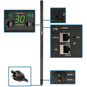 Tripp-Lite PDUMVR30NETLX 2.9kW Single-Phase Switched PDU LX Platform Outlet Monitoring 120V Outlets (24 NEMA 5-15/20R) L5-30P Plug 0U TAA