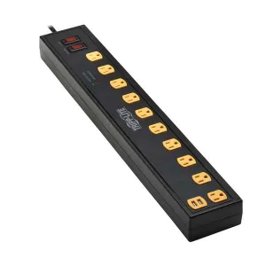 Tripp-Lite TLP1010USB Protect It! 10-Outlet Surge Protector with Swivel Light Bars - 5-15R Outlets, 2 USB Ports, 10 ft. (3 m) Cord, 4500 Joules, Black