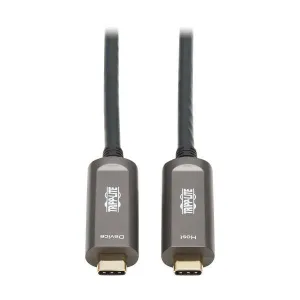 Tripp-Lite U420F-15M-D321 USB-C AOC Cable (M/M) USB 3.2 Gen 2 (10 Gbps) Plenum-Rated Fiber Active Optical Cable Data Only Backward Compatible Black 15 m (49 ft.)