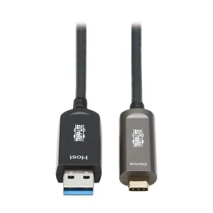 Tripp-Lite U428F-15M-D321 USB-A to USB-C AOC Cable (M/M) USB 3.2 Gen 2 (10Gbps) Plenum-Rated Fiber Active Optical Data Only Backward Compatible Black 15 m (49 ft.)