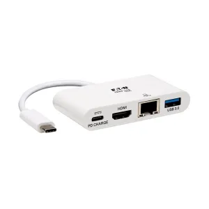 Tripp-Lite U444-06N-H4GU-C USB-C Multiport Adapter - 4K HDMI, USB 3.x (5Gbps) Hub Port, GbE, 60W PD Charging, HDCP, White