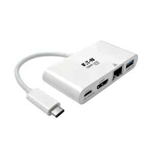 Tripp-Lite U444-06N-HGU-C USB-C Multiport Adapter - HDMI, USB 3.x (5Gbps) Hub Port, Gigabit Ethernet, 60W PD Charging, HDCP, White
