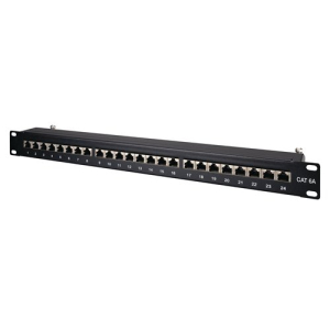 Vanco 820924 24 Port Cat6A Shielded Patch Panel, 22-26AWG Solid/Stranded, Color-Coded Labels, Frequency Optimised