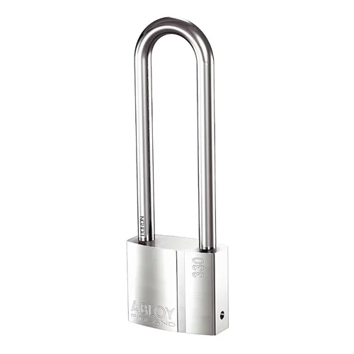 Padlock, Keyed Alike, Long Shackle, Rectangular Brass Body, Hardened Steel Shackle, 1 in W