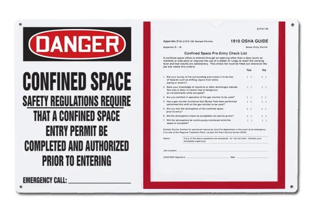 Accuform CBS131 OSHA Danger Permit Holder Board: Confined Space - Safety Regulations Require