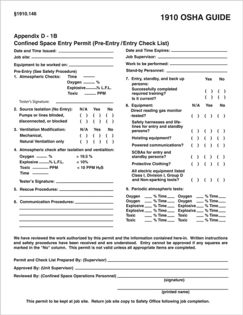Accuform CBS244 Confined Space Permits: Checklist