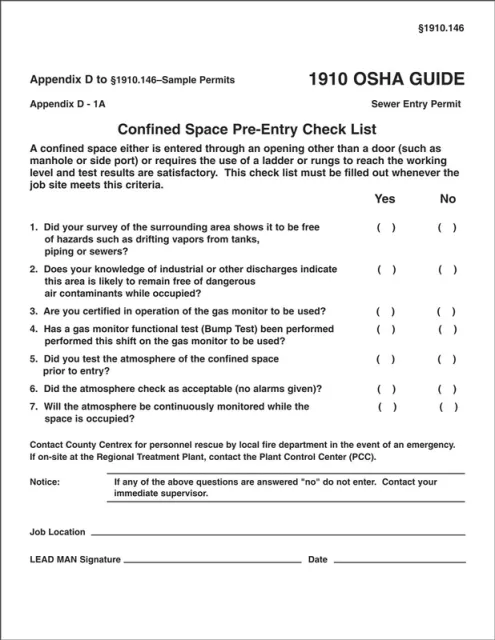 Accuform CBS248 Confined Space Permits: Sewer Entry Permit