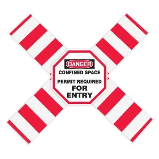 Accuform CXB802MD 22"" and 24"" OSHA Danger Flanged Pipe Barrier Kit: Confined Space - Permit Required - for Entry Rigid Plastic