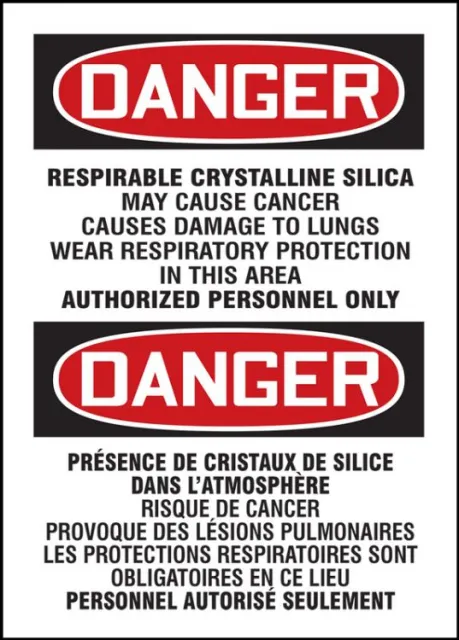 Accuform FBLCAW121VSP Bilingual OSHA Danger Safety Label: Respirable Crystalline Silica - May Cause Cancer...