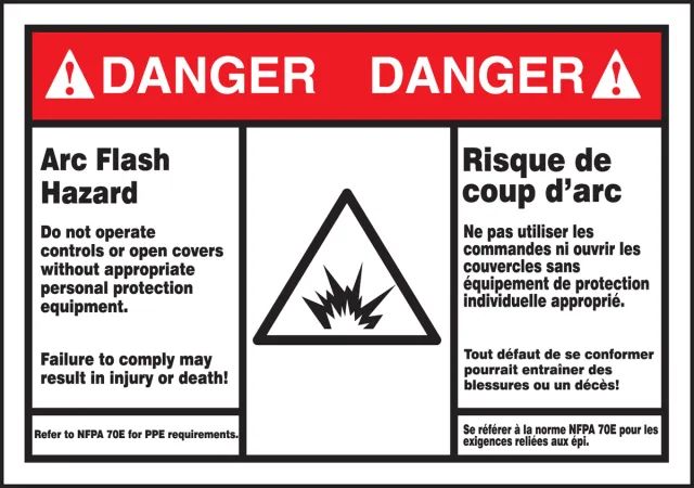 Accuform FBLSPS149 Bilingual ANSI Danger Arc Flash Protection Label: Arc Flash Hazard