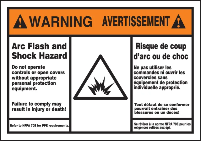 Accuform FBLSPS370 Bilingual ANSI Warning Arc Flash Protection Label: Arc Flash and Shock Hazard