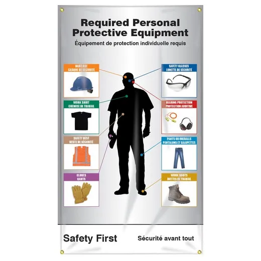 Accuform FBMBR409 Construction Site PPE-ID Sign: Required Personnel Protective Equipment (Reinforced Vinyl)