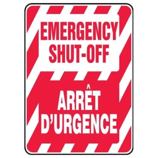 Accuform FBMELC538VP 20"" x 14"" Bilingual Safety Sign: Emergency Shut Off Green Plastic