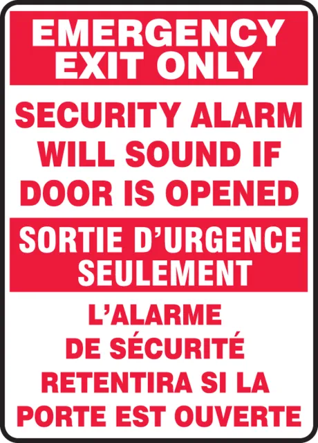 Accuform FBMEXT566XP Bilingual Emergency Exit Only Safety Sign: Security Alarm Will Sound If Door Is Opened