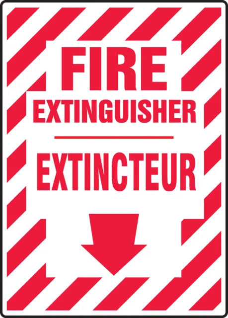 Accuform FBMFXG932XT Bilingual Fire Safety Sign: Extinguisher (Arrow)