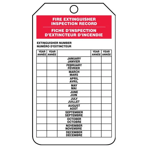 Accuform FBTRS217PTP OSHA Fire Extinguisher Tags: Fire Extinguisher Inspection Record