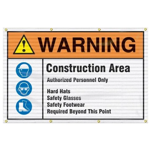 Accuform FBW201 4-ft x 6-ft Fence-Wrap Mesh Gate Screen: Warning - Construction Area - Authorized Personnel Only Reflective White PF-Cardstock