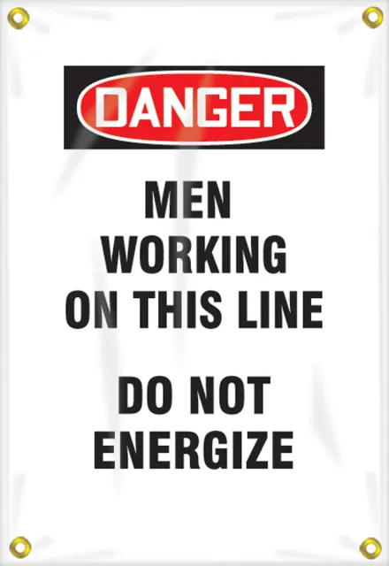 Accuform FMG100 OSHA Danger Utility Pole Wrap: Men Working On This Line - Do Not Energize