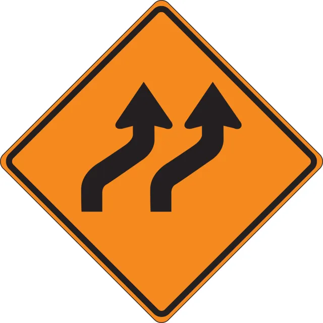 Accuform FRC326FL Roll-Up Construction Sign: Two Lane Reverse Curve (Right)
