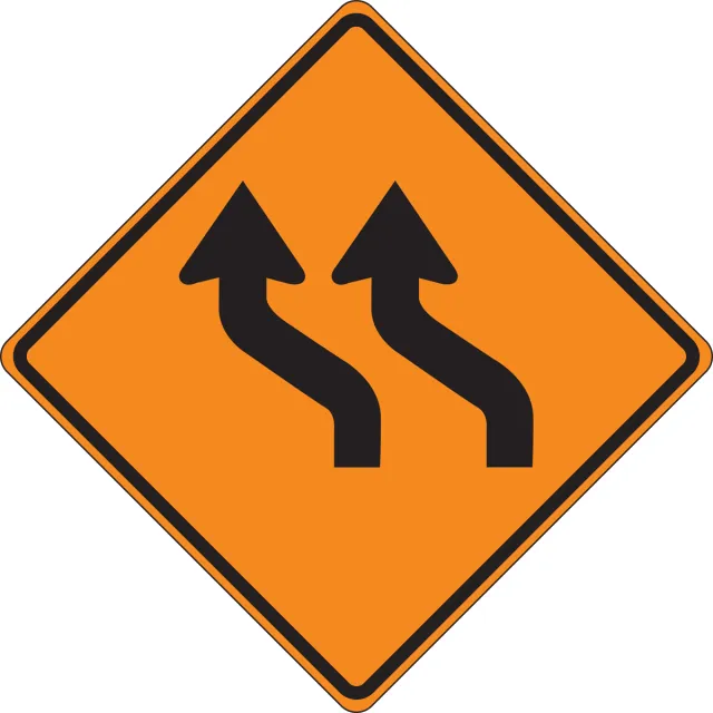 Accuform FRC327MV Roll-Up Construction Sign: Two Lane Reverse Curve (Left)