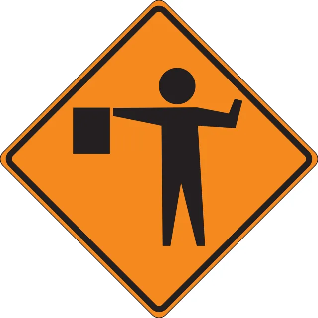 Accuform FRC412RV Roll-Up Construction Sign: Flagger (Symbol)