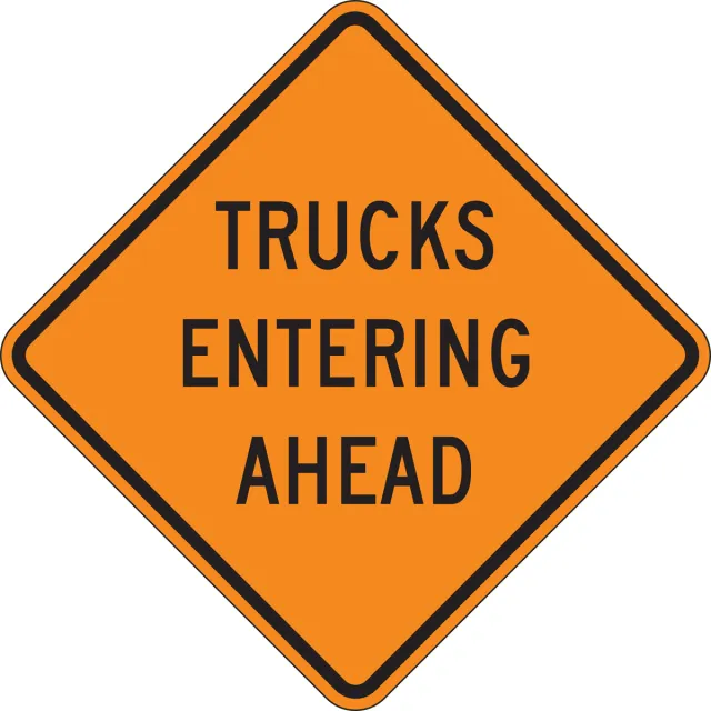 Accuform FRC419MV Roll-Up Construction Sign: Trucks Entering Ahead