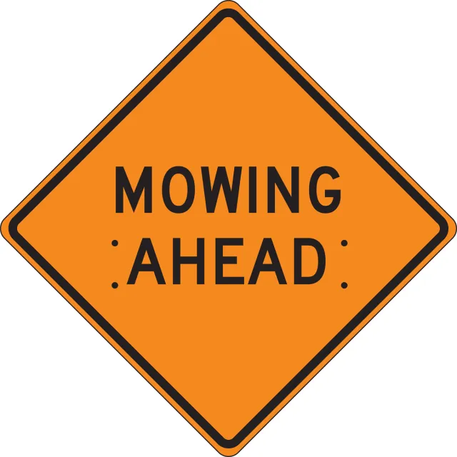Accuform FRC421MV Roll-Up Construction Sign: Mowing Ahead