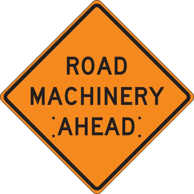 Accuform FRC441MV Roll-Up Construction Sign: Road Machinery Ahead