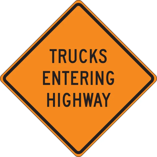 Accuform FRC444MV Roll-Up Construction Sign: Trucks Entering Highway