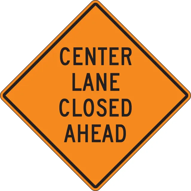 Accuform FRK203HP Rigid Construction Sign: Center Lane Closed Ahead (4 Line)