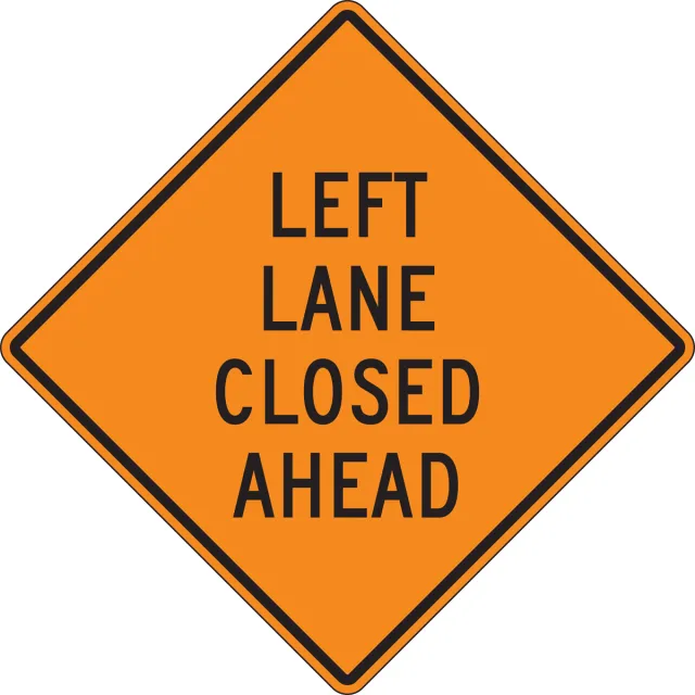 Accuform FRK207HP Rigid Construction Sign: Left Lane Closed Ahead