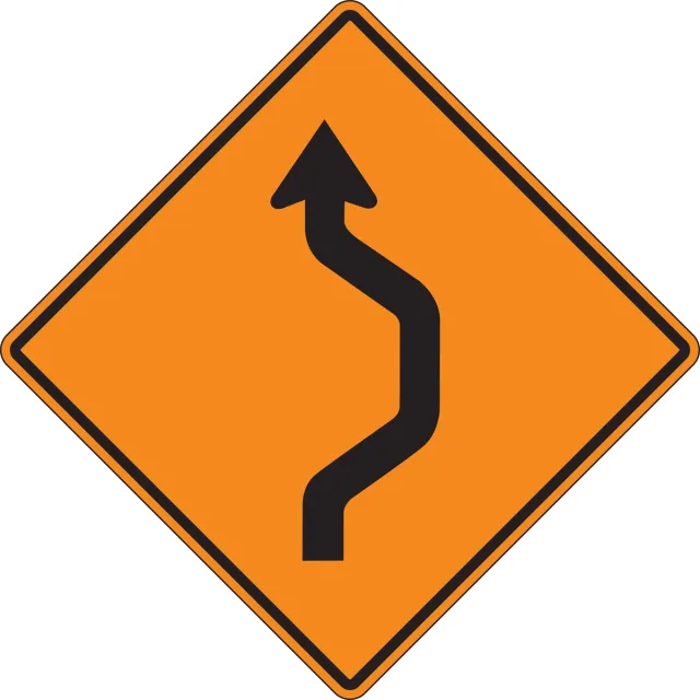 Accuform FRK227HP Rigid Construction Sign: Double Reverse Curve (Right)