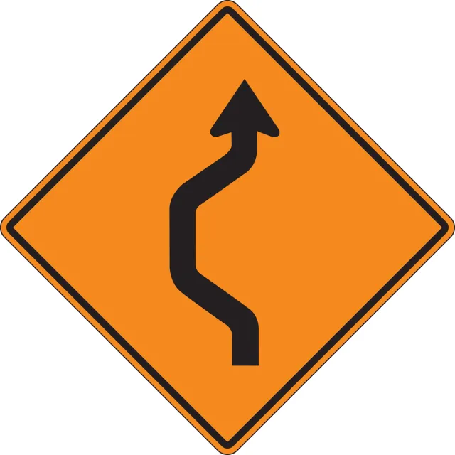 Accuform FRK229HP Rigid Construction Sign: Double Reverse Curve (Left)
