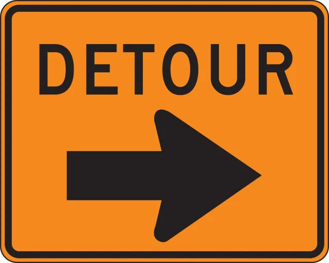 Accuform FRK244HP Rigid Construction Sign: Detour (Arrow)