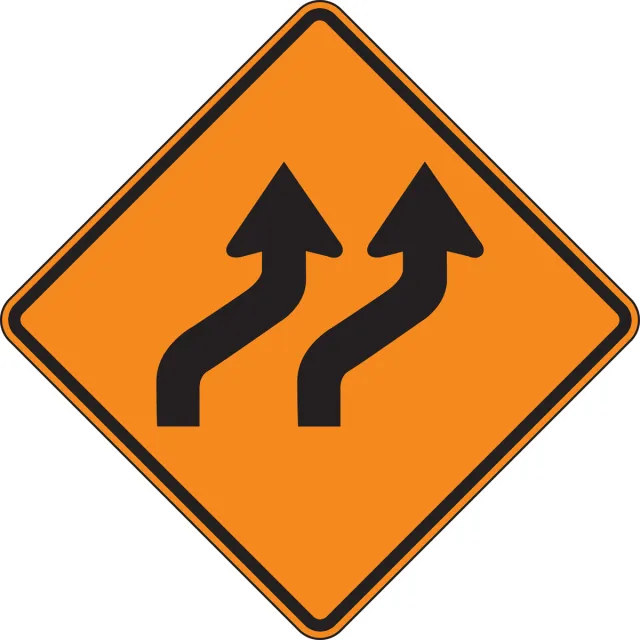 Accuform FRK252HP Rigid Construction Sign: Two Lane Reverse Curve (Right)
