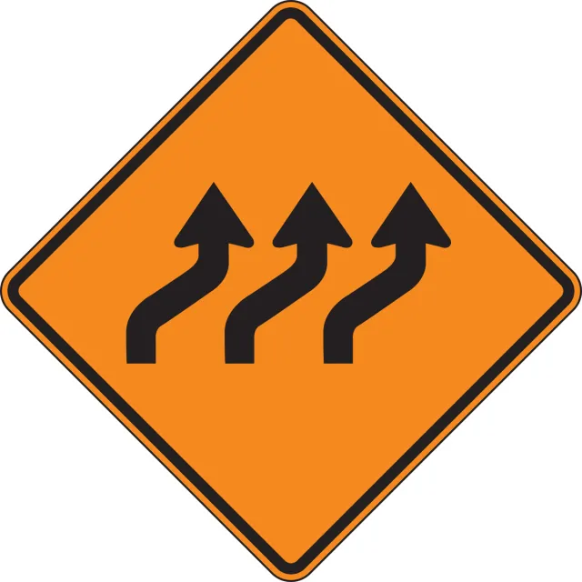 Accuform FRK256HP Rigid Construction Sign: Three Lane Reverse Curve (Right)