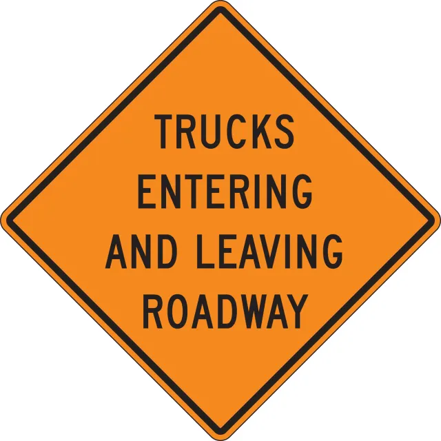 Accuform FRK259HP Rigid Construction Sign: Trucks Entering and Leaving Roadway