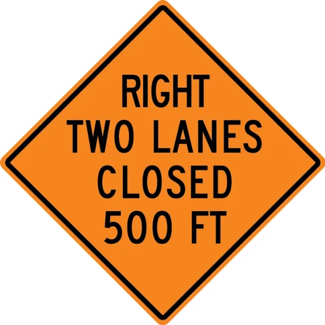 Accuform FRK292DP Rigid Construction Sign: Right Two Lanes Closed Ahead