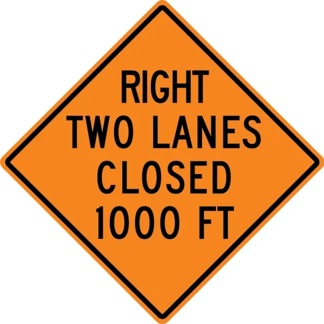 Accuform FRK297HP Rigid Construction Sign: Right Two Lanes Closed Ahead