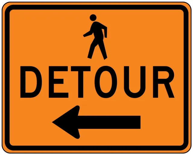 Accuform FRK334HP Rigid Construction Sign: Detour (Pedestrian)