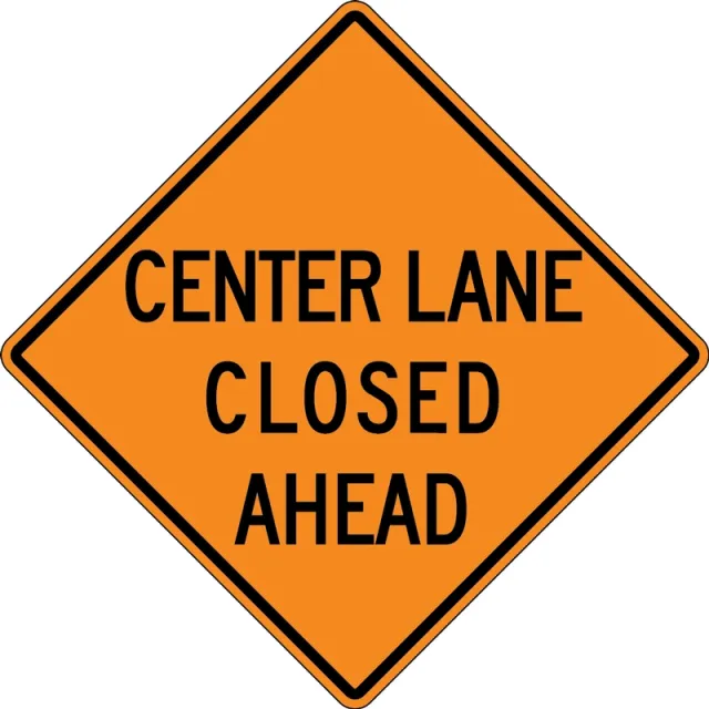 Accuform FRK446HP Rigid Construction Sign: Center Lane Closed Ahead (3 Line)