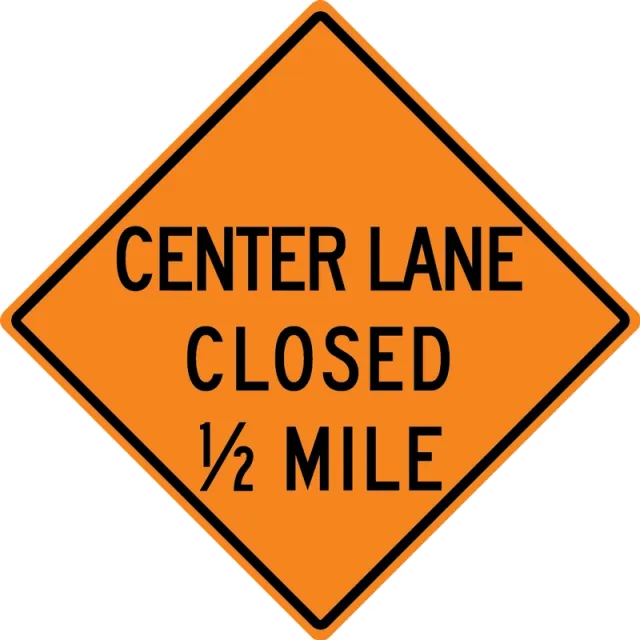 Accuform FRK449DP Rigid Construction Sign: Center Lane Closed Ahead (3 Line)