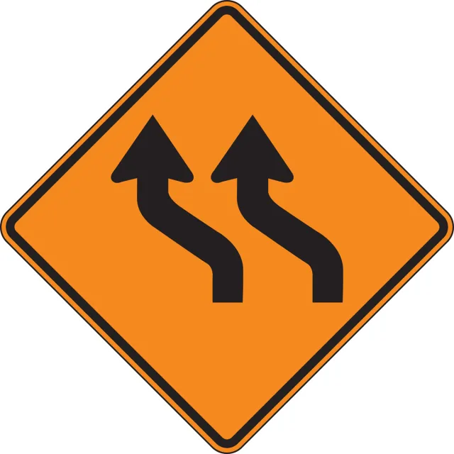 Accuform FRK461DP Rigid Construction Sign: Two Lane Reverse Curve (Left)