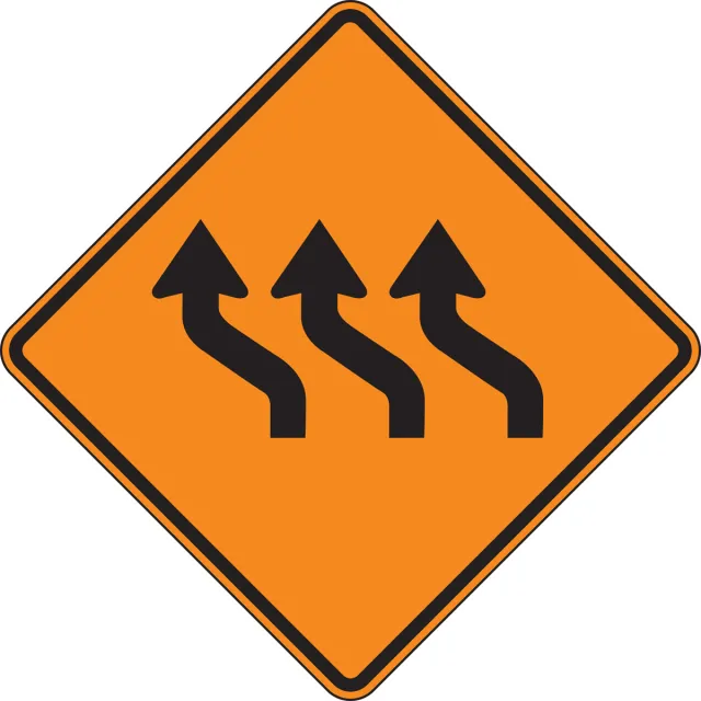 Accuform FRK463DP Rigid Construction Sign: Three Lane Reverse Curve (Left)
