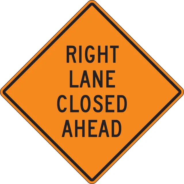 Accuform FRK468HP Rigid Construction Sign: Right Lane Closed Ahead