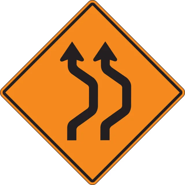 Accuform FRK483DP Rigid Construction Sign: Two Lane Double Reverse Curve (Right)