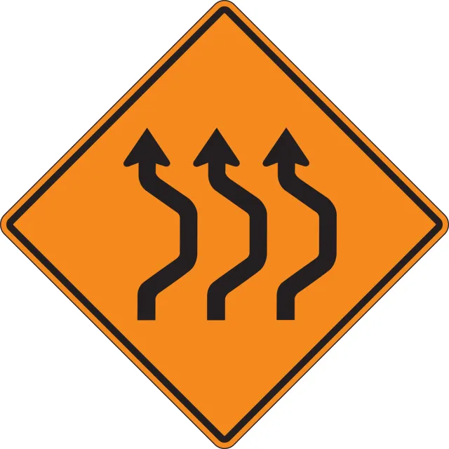 Accuform FRK486DP Rigid Construction Sign: Three Lane Double Reverse Curve (Right)