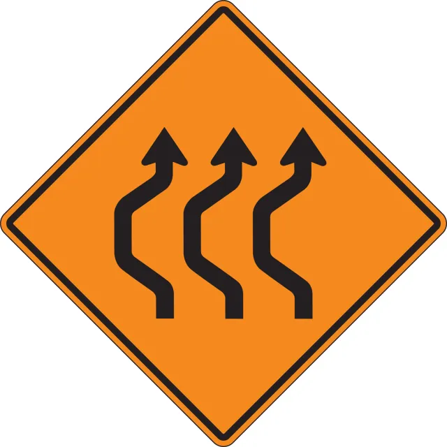 Accuform FRK487HP Rigid Construction Sign: Three Lane Double Reverse Curve (Left)