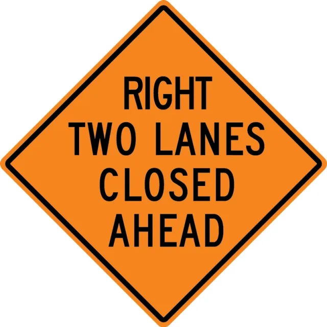 Accuform FRK601HP Rigid Construction Sign: Right Two Lanes Closed Ahead