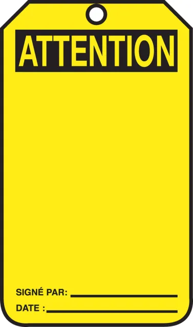 French Safety Tags, ATTENTION BLANK, 5.75in x 3.25in, RP-Plastic, 5PK